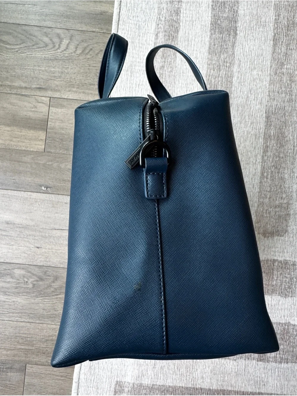 Away The Everywhere Bag blue saffiano leather weekender travel duffel bag